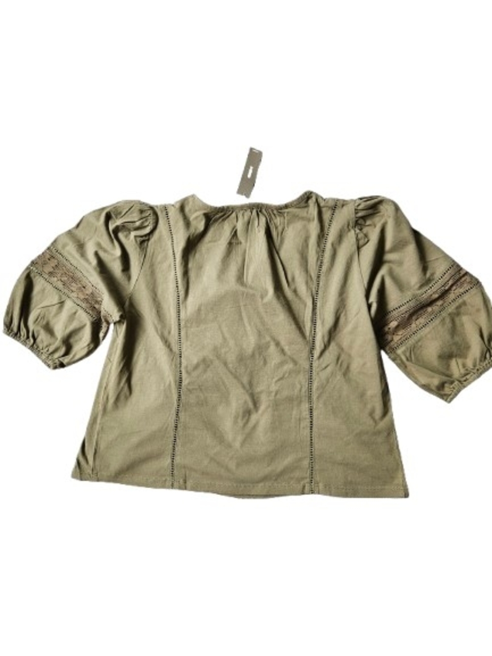 J.Crew Lace Trim Pintuck Puff Sleeves Peasant Blouse, Small, Green - Picture 5 of 9